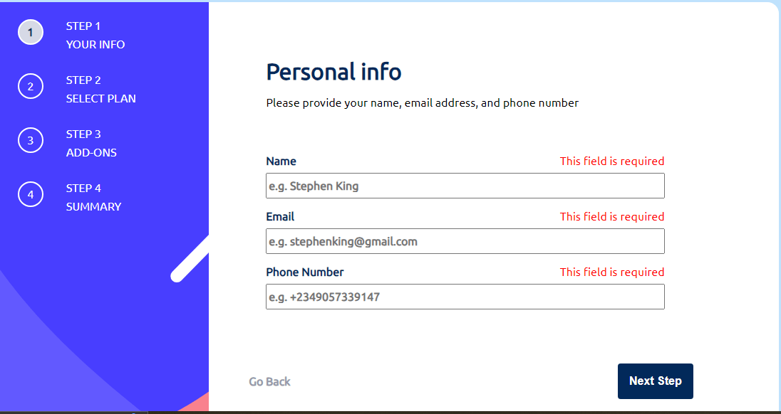 Error state showing validation feedback to users.